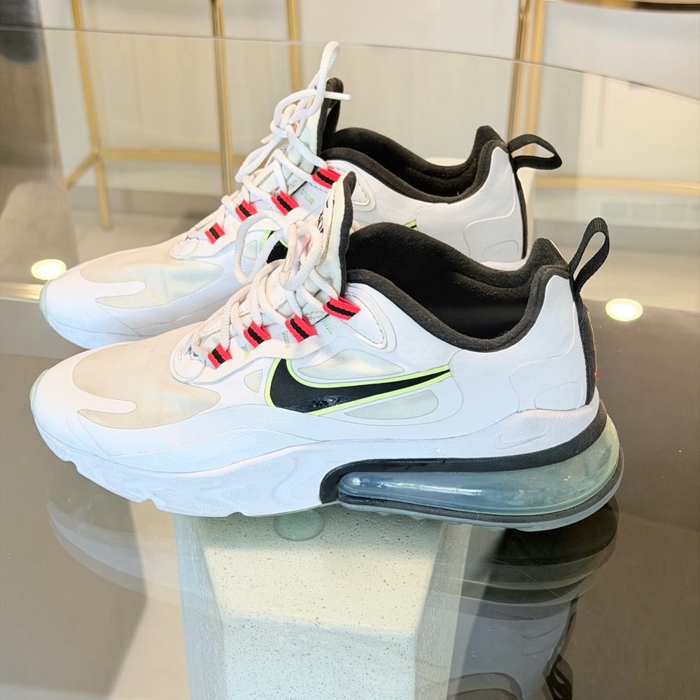Nike women White Sneakers with Black & Neon Green Accents